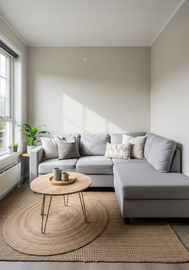 Compact sectional sofa maximizing seating in small living room