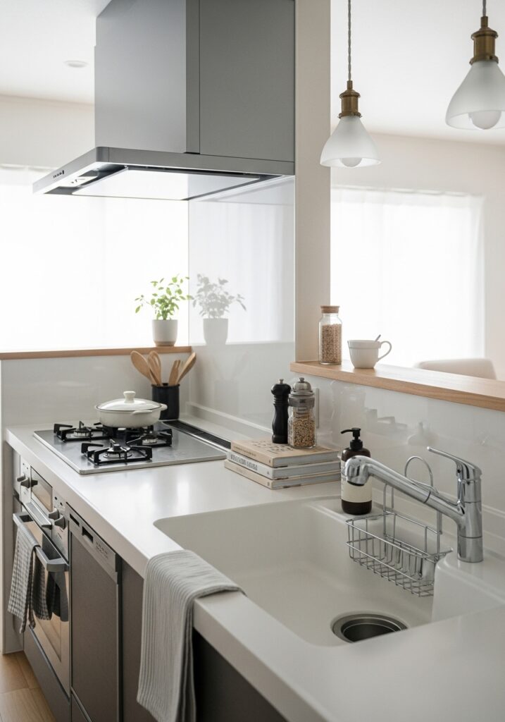 Zero-cost kitchen refresh with decluttered countertops and deep cleaned surfaces