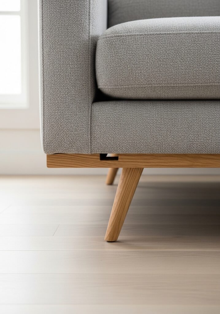 Sofa with exposed legs creating visual space in small living room