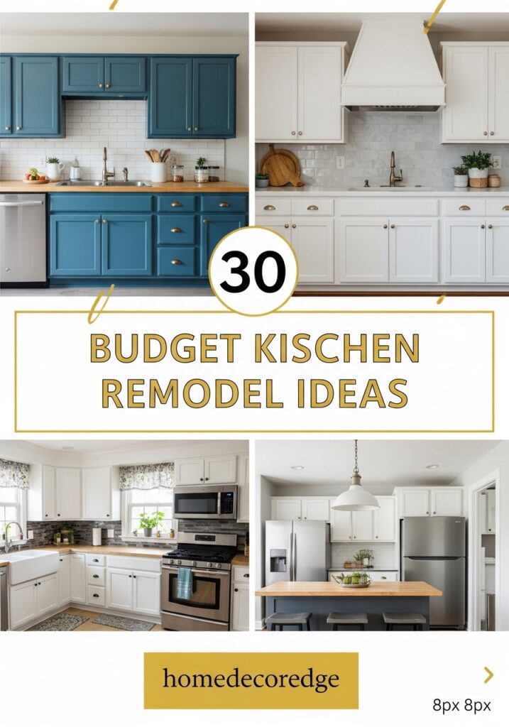 30 budget kitchen remodel ideas hook image with HomeDecorEdge branding
