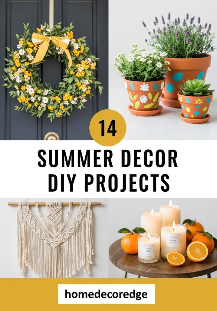 14 summer decor DIY projects hook image with HomeDecorEdge branding