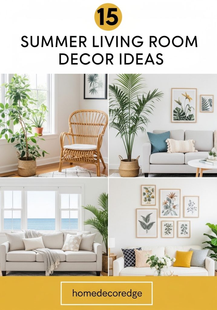 15 summer living room decor ideas hook image with HomeDecorEdge branding