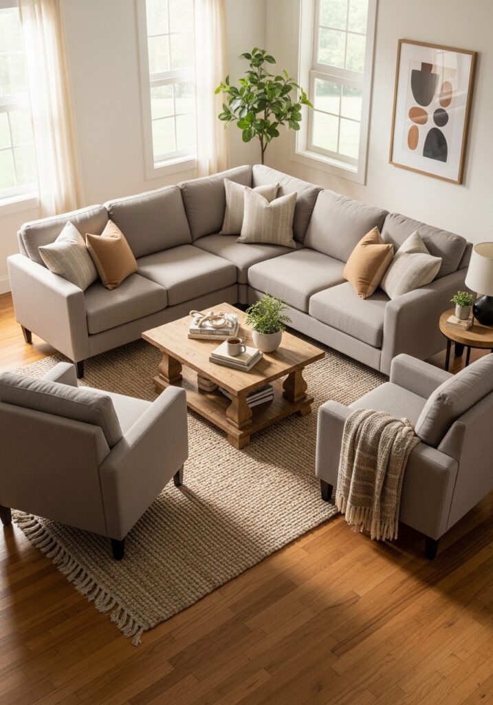 Intimate furniture arrangement creating cozy conversation area in living room