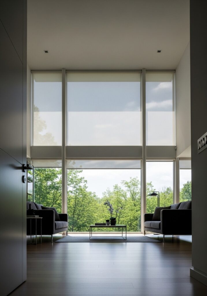 Floor-to-ceiling windows maximizing natural light in modern living room 2026

