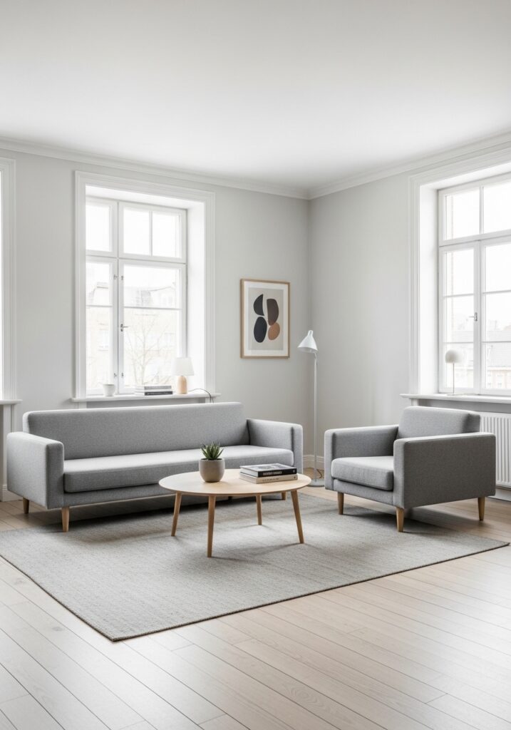 Minimalist small living room with only essential furniture pieces