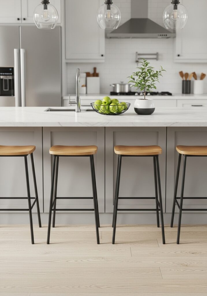 Budget kitchen update with new modern bar stools at island