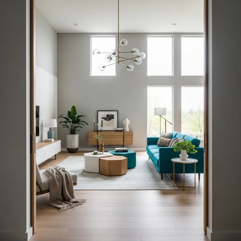 Modern living room design 2026 with contemporary furniture and clean lines