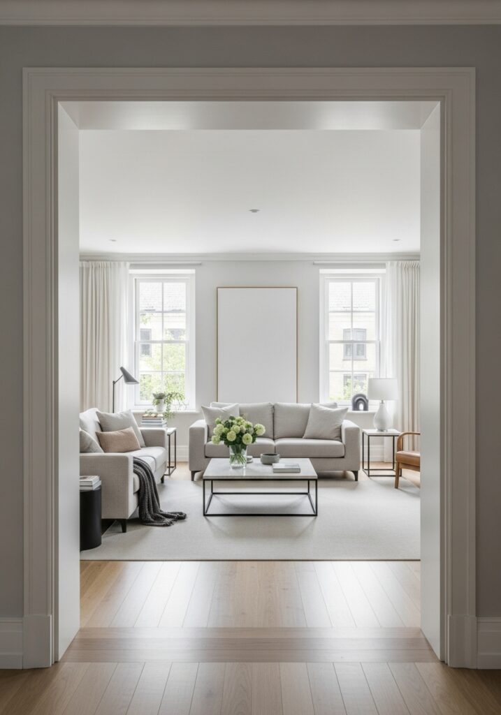 Negative space as design element in modern minimalist living room 2026