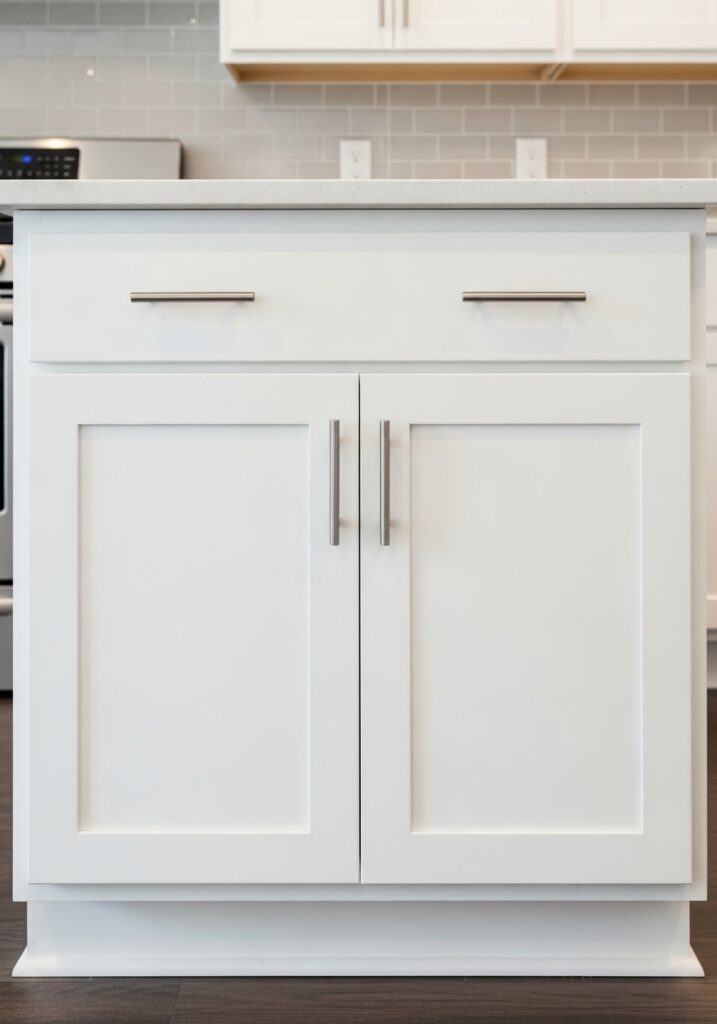 Budget kitchen remodel with new shaker cabinet doors on existing frames