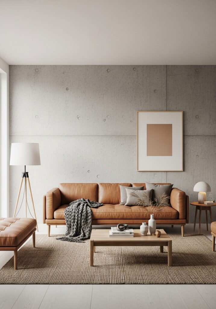 Solid colors without patterns creating visual simplicity in minimalist living room