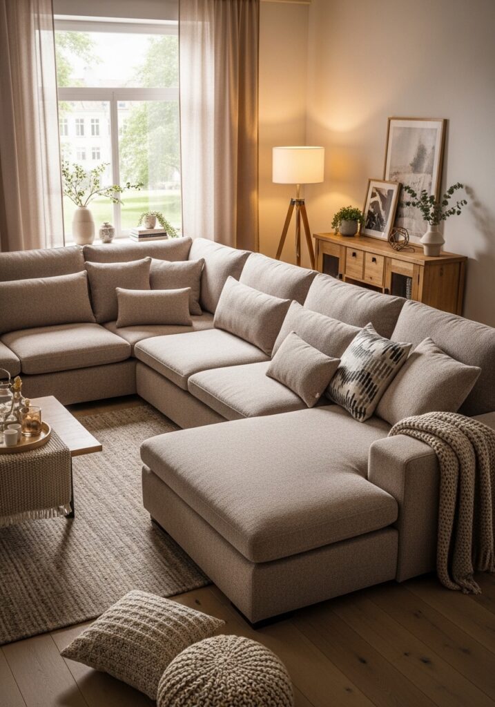 Oversized plush sectional sofa perfect for lounging in cozy living room