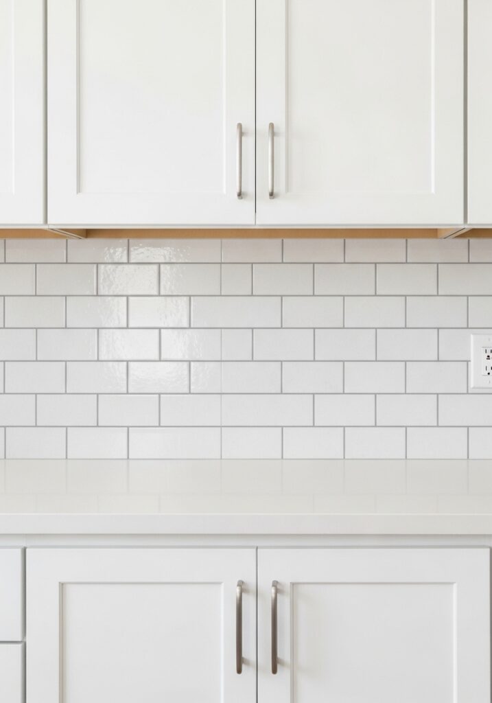 Budget-friendly peel-and-stick subway tile backsplash in kitchen