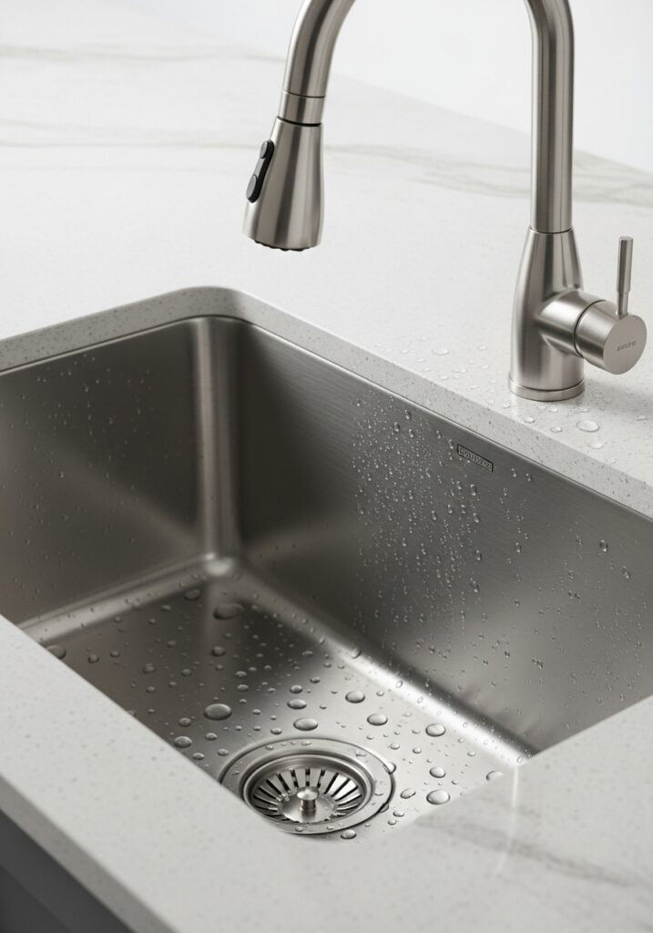 Large single bowl sink in small kitchen more functional than divided sink