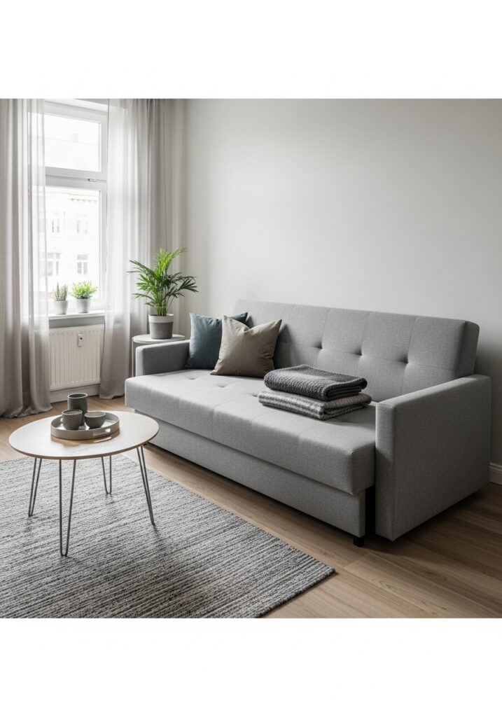 Sleeper sofa providing guest bed function in small living room