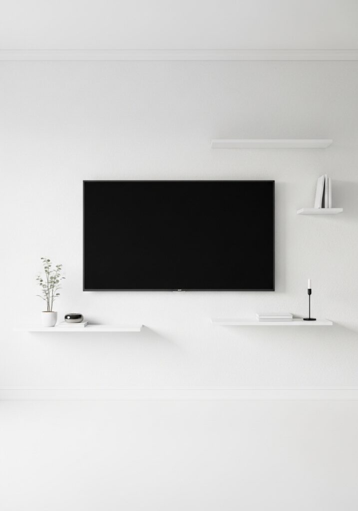 Wall-mounted TV saving floor space in small living room