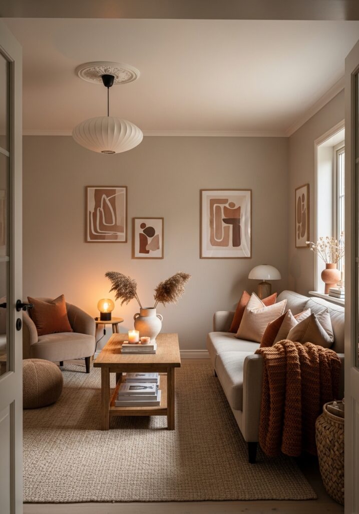 Warm paint colors on walls creating inviting cozy living room atmosphere