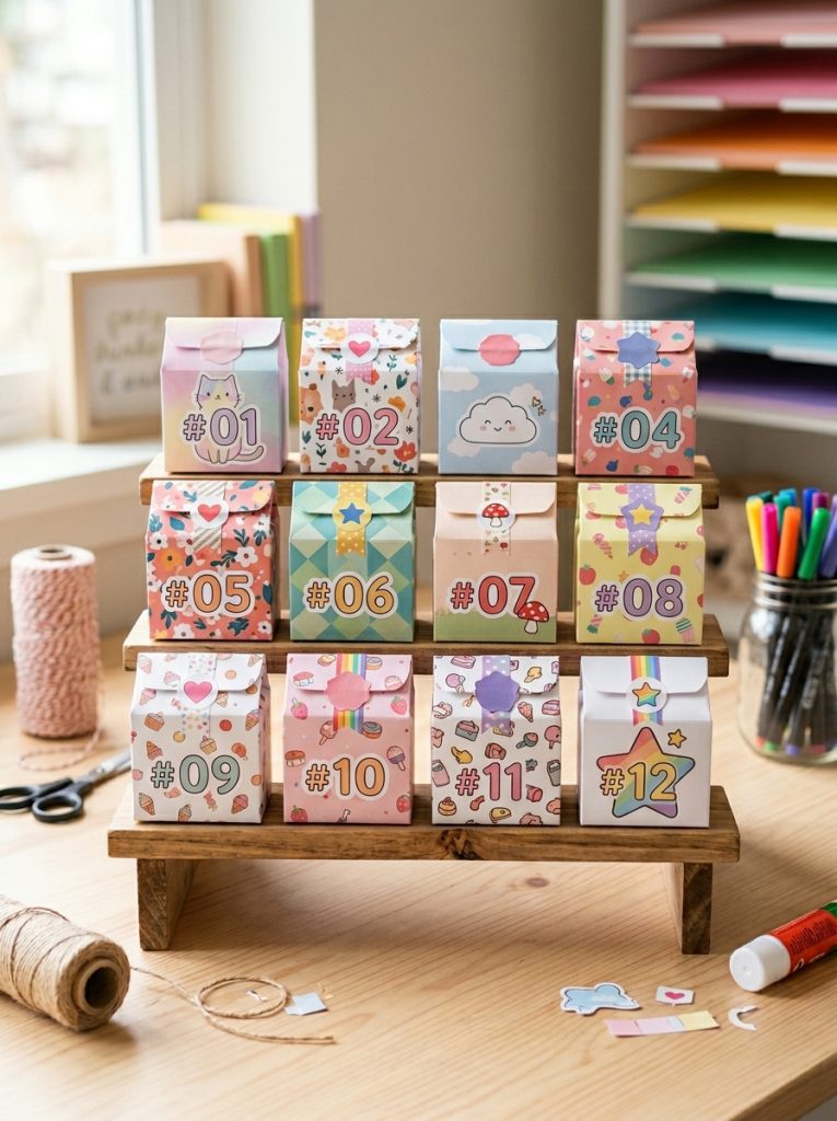 Exciting blind box printable DIY craft templates assembled into numbered mystery box collection with cute coordinating designs