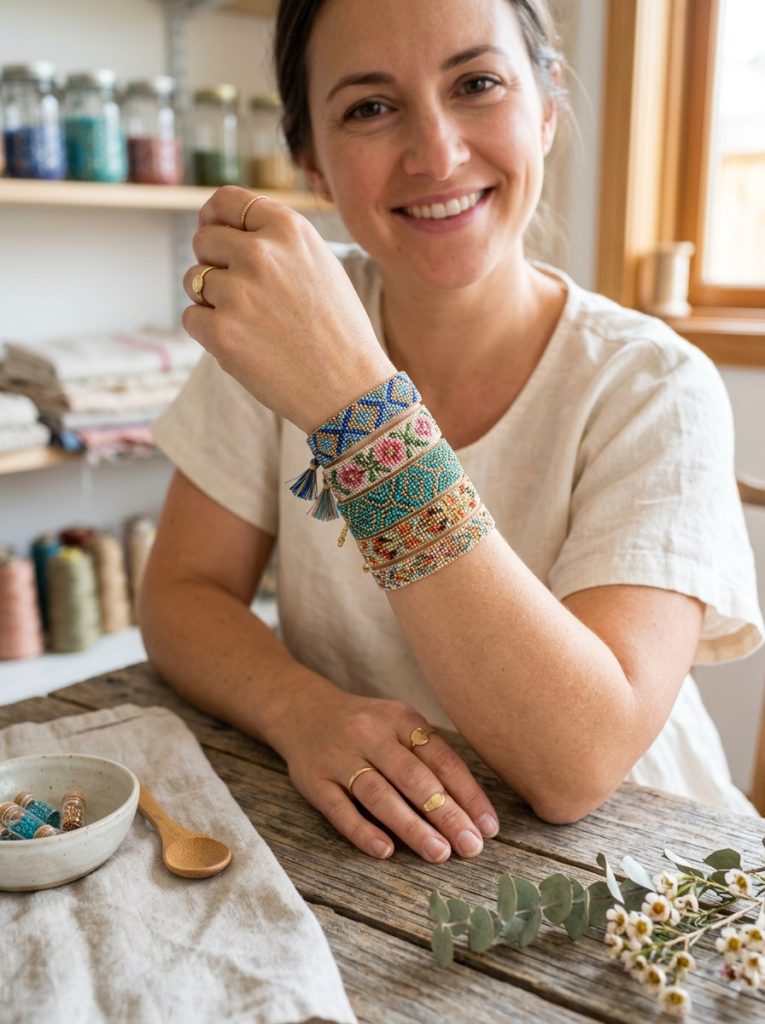 Beautiful delicate seed bead bracelet ideas with intricate patterns in tiny seed beads creating impressive fine jewelry-quality results