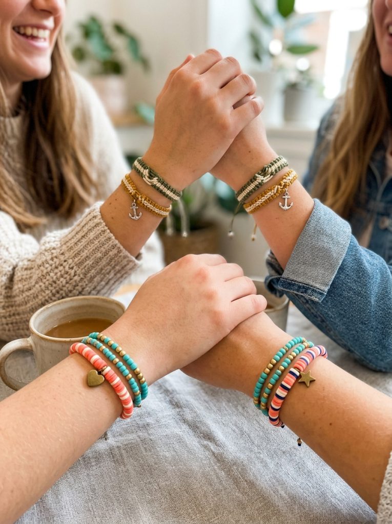 Beautiful matching bracelet ideas for friends with coordinating color pairs and complementary designs showing friendship connection