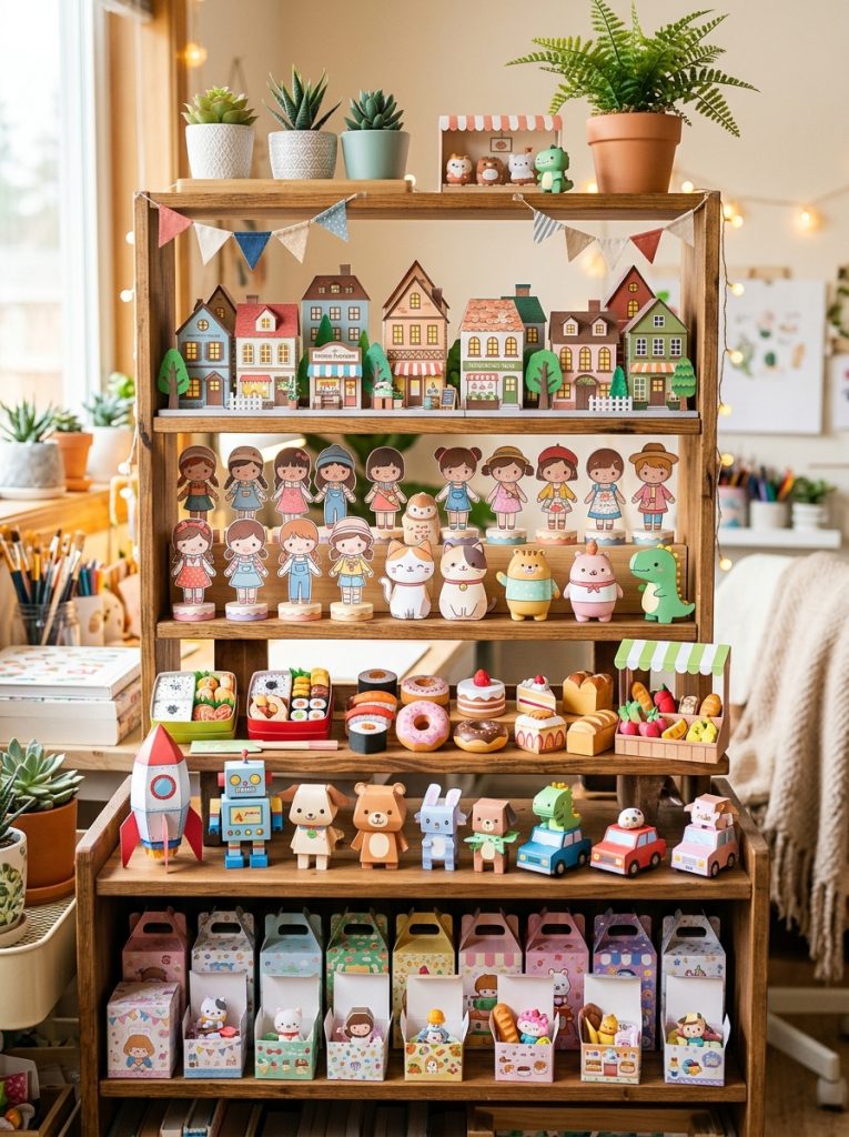 Complete impressive printable DIY crafts collection with paper houses toys blind boxes dolls food crafts and kawaii figures displayed