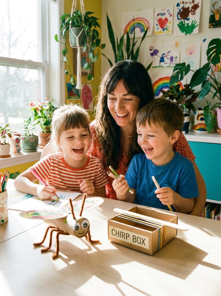  Fun cricket insect craft with paper tube cricket model and simple homemade chirping instrument in cheerful creative activity 