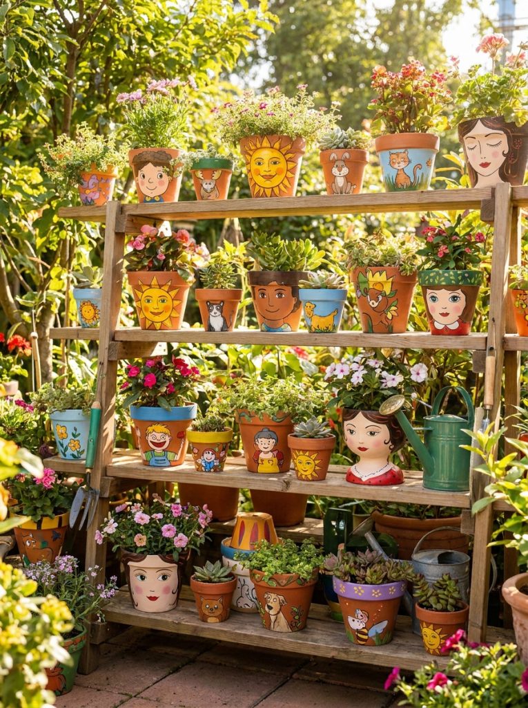  Complete flower pot faces DIY collection with people funny characters animal faces beautiful lady sun face displayed with plants growing 