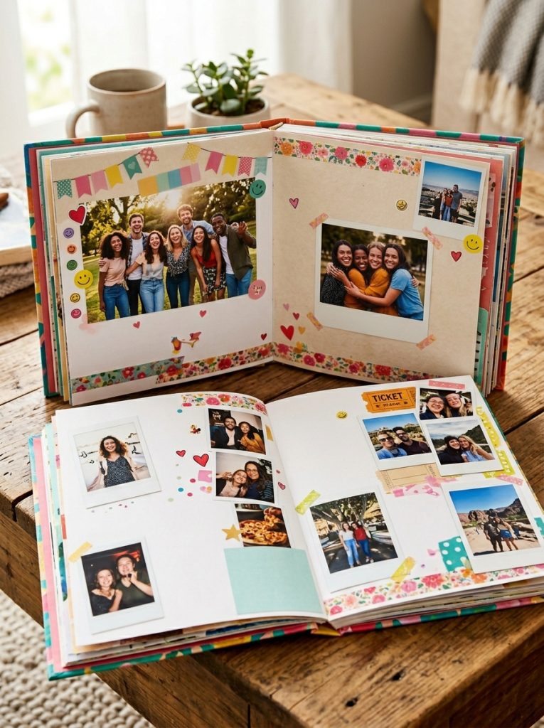  Beautiful friends group scrapbook with group photos individual friend pages funny memories inside jokes and heartfelt friendship messages