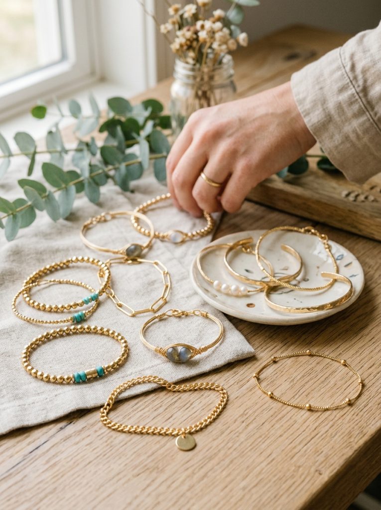 Beautiful gold homemade bracelet ideas with gold bead designs chain bracelets and wire wrapped styles creating luxurious jewelry