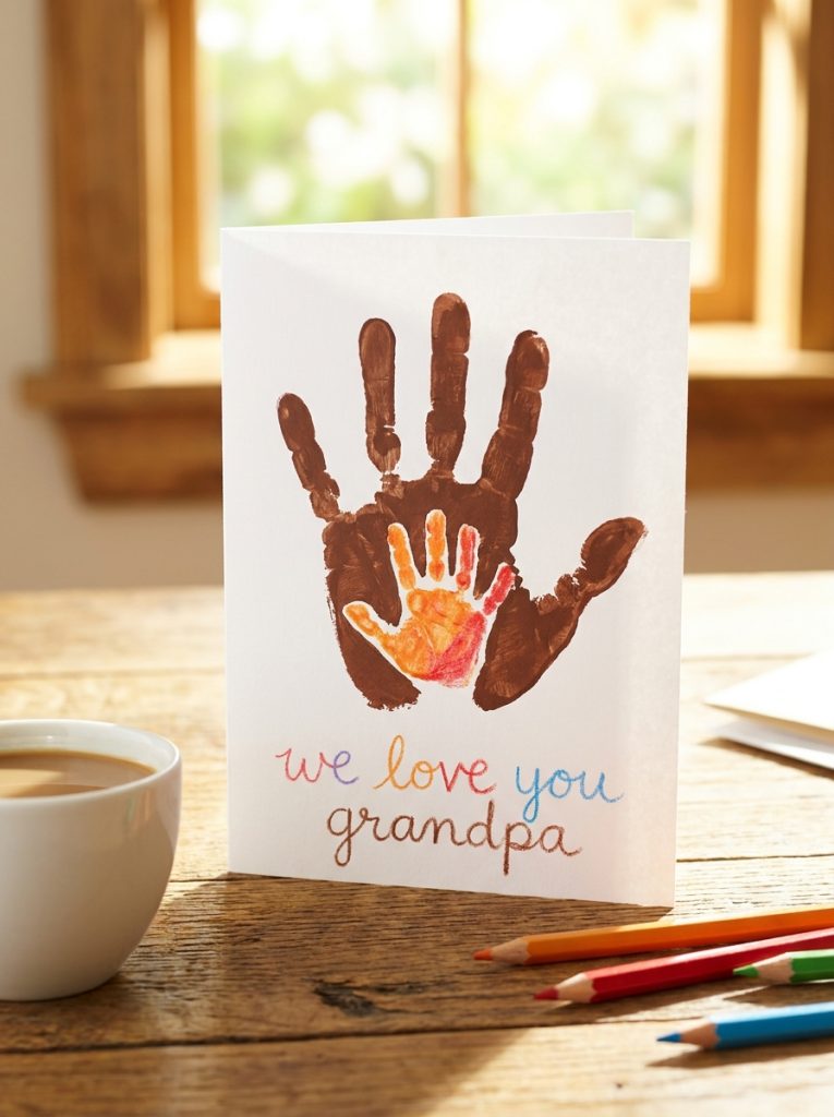  Sweet fathers day card with grandpa hand outline and grandchild handprint inside for grandfathers