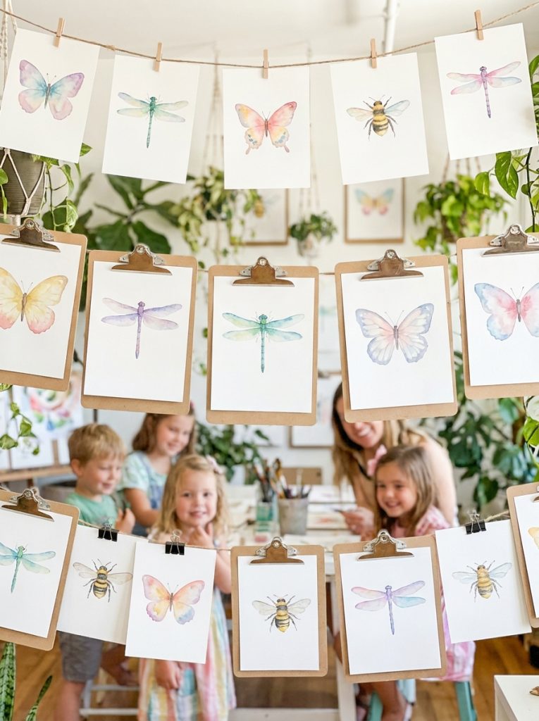 Beautiful watercolor insect art projects with soft translucent butterfly dragonfly and bee paintings on white watercolor paper