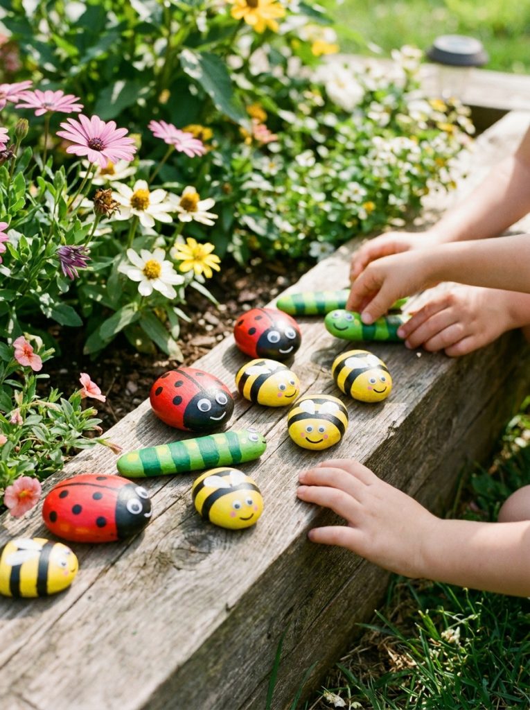  Adorable painted rock bug insect crafts with rocks painted as ladybugs bees and caterpillars with googly eyes