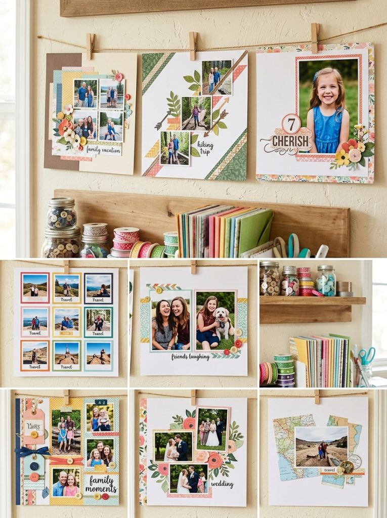  Beautiful scrapbook layout ideas with single photo multi-photo grid diagonal and asymmetric composition page designs
