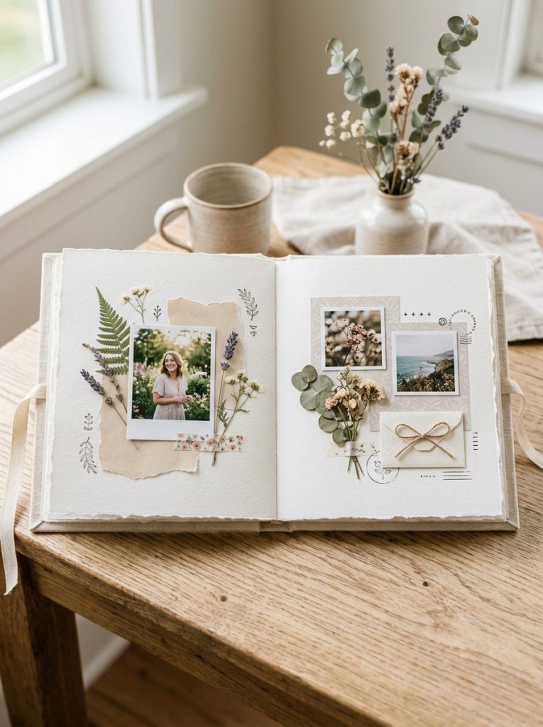  Beautiful aesthetic scrapbook pages with curated photos minimal white space soft palettes pressed botanicals and intentional typography 