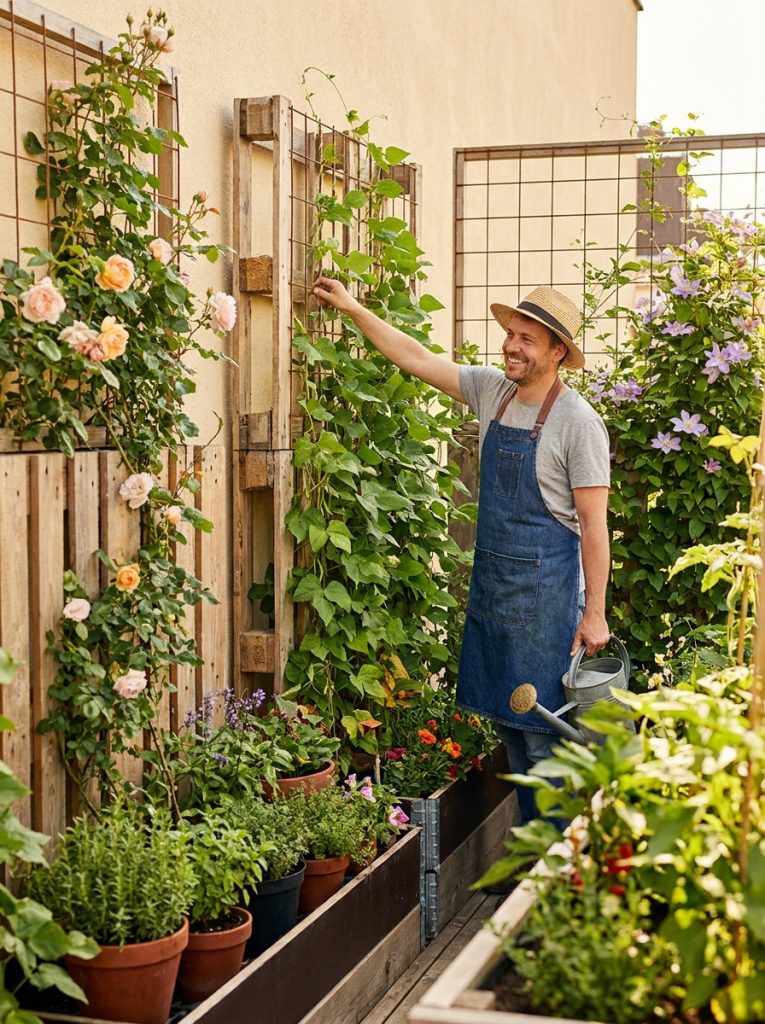  Clever cheap trellis panels making most of vertical space with climbing plants in cheerful productive small sunny garden
