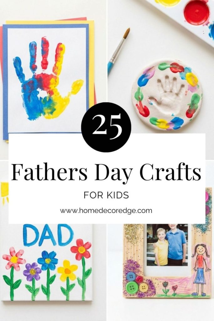 Four cute colorful fathers day crafts for kids including handprint card and clay keepsake