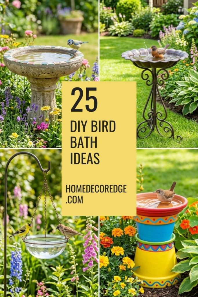 DIY bird bath ideas concrete metal hanging dollar store homemade in sunny garden