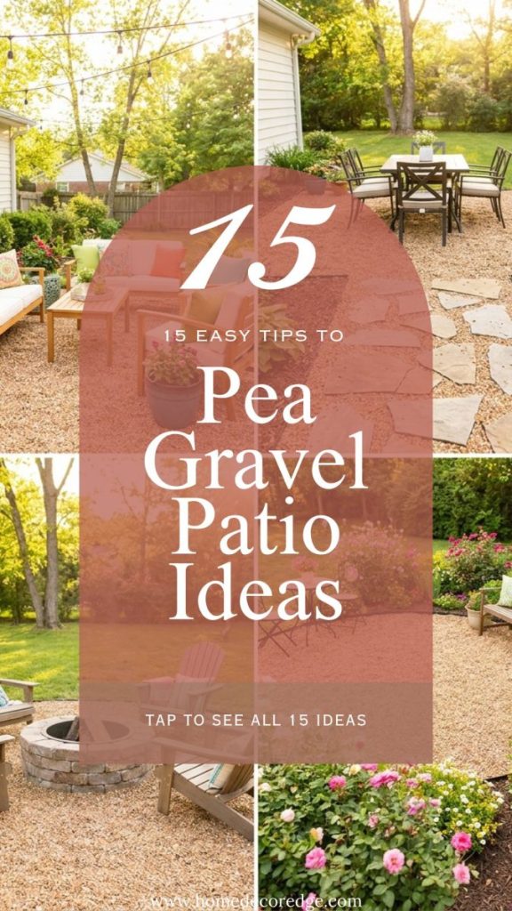 Four pea gravel patio ideas including backyard seating paver combination fire pit area and round garden patio