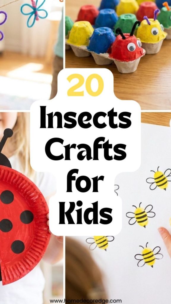 Four insects crafts for kids including pipe cleaner butterflies egg carton caterpillars paper plate ladybug and fingerprint bee art