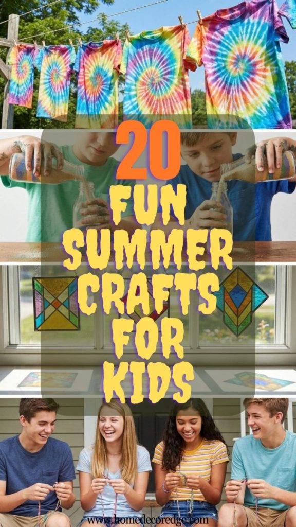 Four fun summer crafts including tie dye shirts sand art bottles sun catchers rainbow light and teens making friendship bracelets