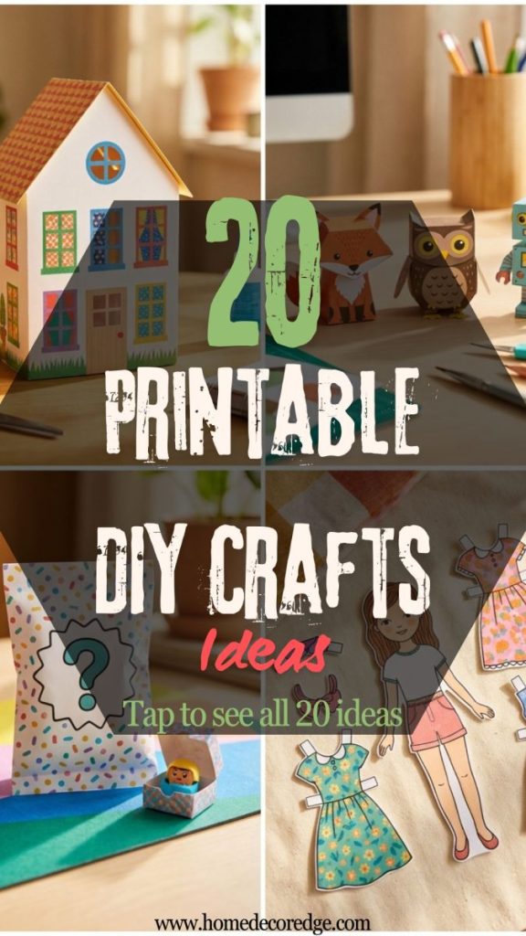 Four printable DIY crafts including 3D paper house cute paper toy figures blind bag mystery box and paper doll with printed clothing