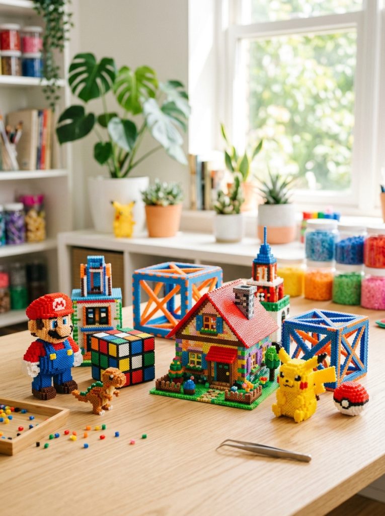  Impressive 3D perler bead patterns with cubes geometric shapes character figures and architectural constructions assembled from flat fused panels 