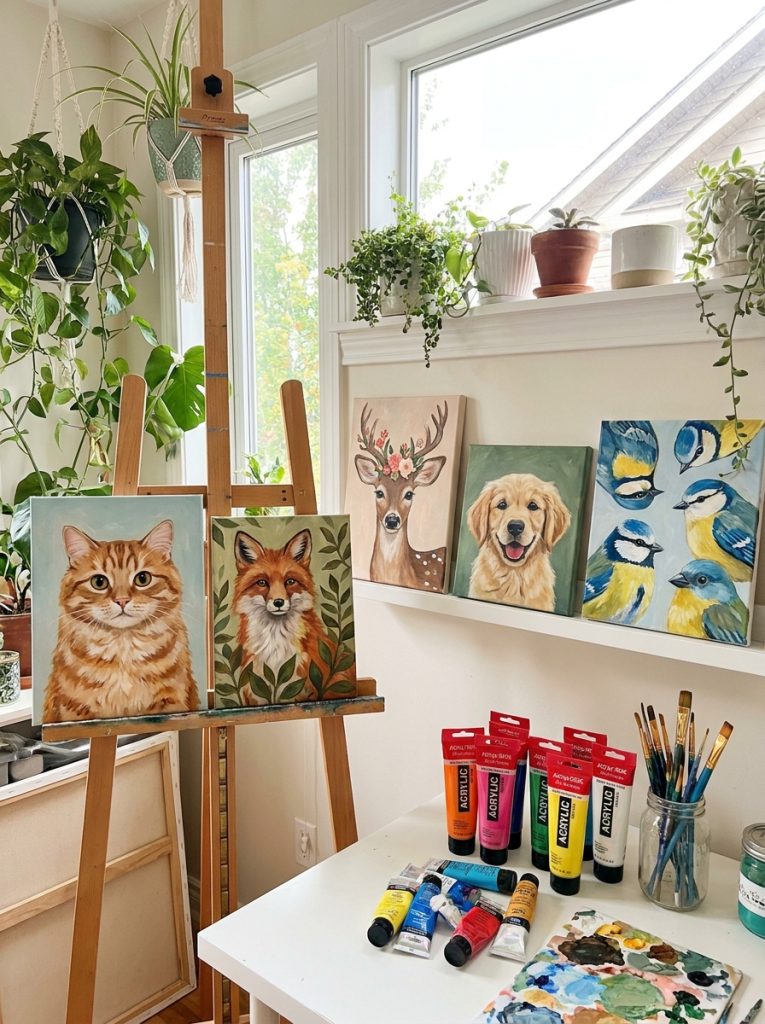  Beautiful cute animal acrylic painting ideas with fluffy cat curious fox gentle deer playful dog and colorful bird portrait canvases 