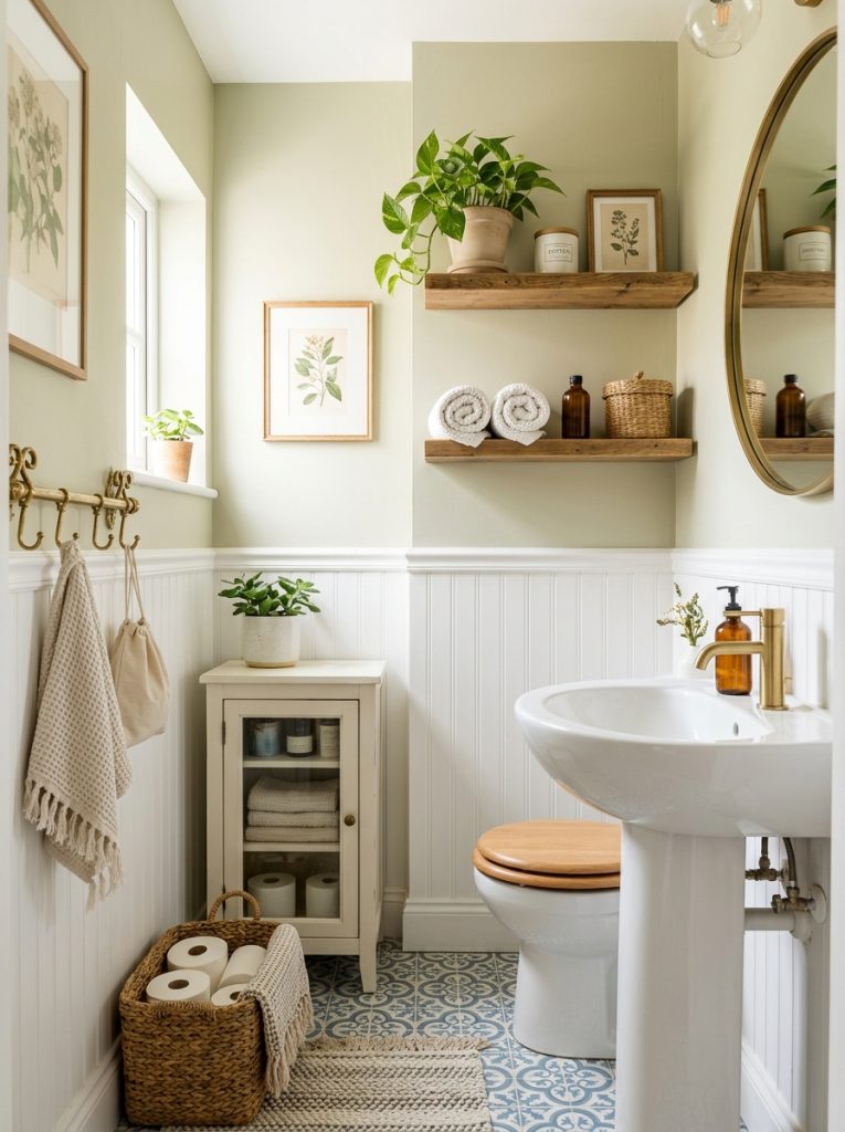  Beautiful half bath bathroom storage with floating shelves decorative baskets petite cabinet creative wall storage in charming powder room