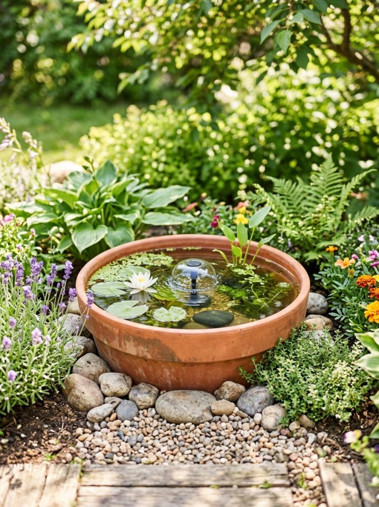 Simple easy beginner DIY mini pond with basic container or small ground pond minimal effort and materials creating beautiful functional result