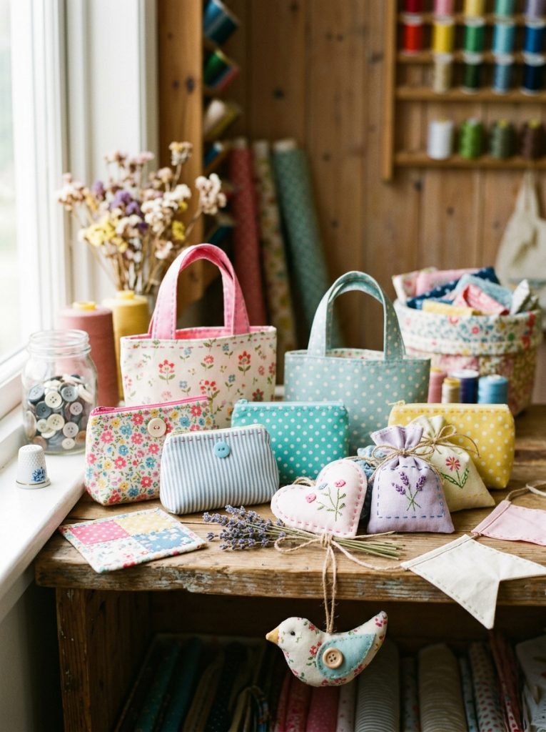  Beautiful beginner sewing fabric craft projects with coin purses tote bags lavender sachets and decorative items with neat stitching 