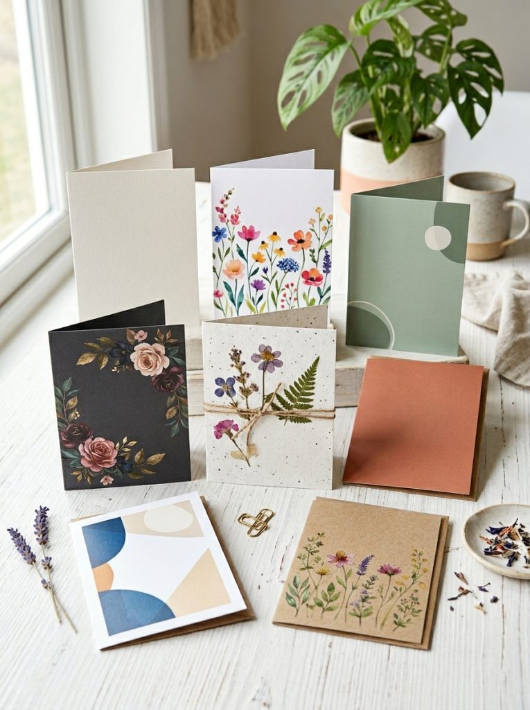 Beautiful aesthetic birthday cards with neutral minimalist dark moody cottagecore botanical and clean modern aesthetic designs