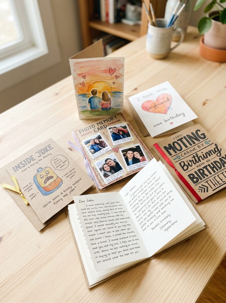 Beautiful boyfriend birthday cards with romantic illustrations meaningful memories inside jokes and love letter style in heartfelt designs