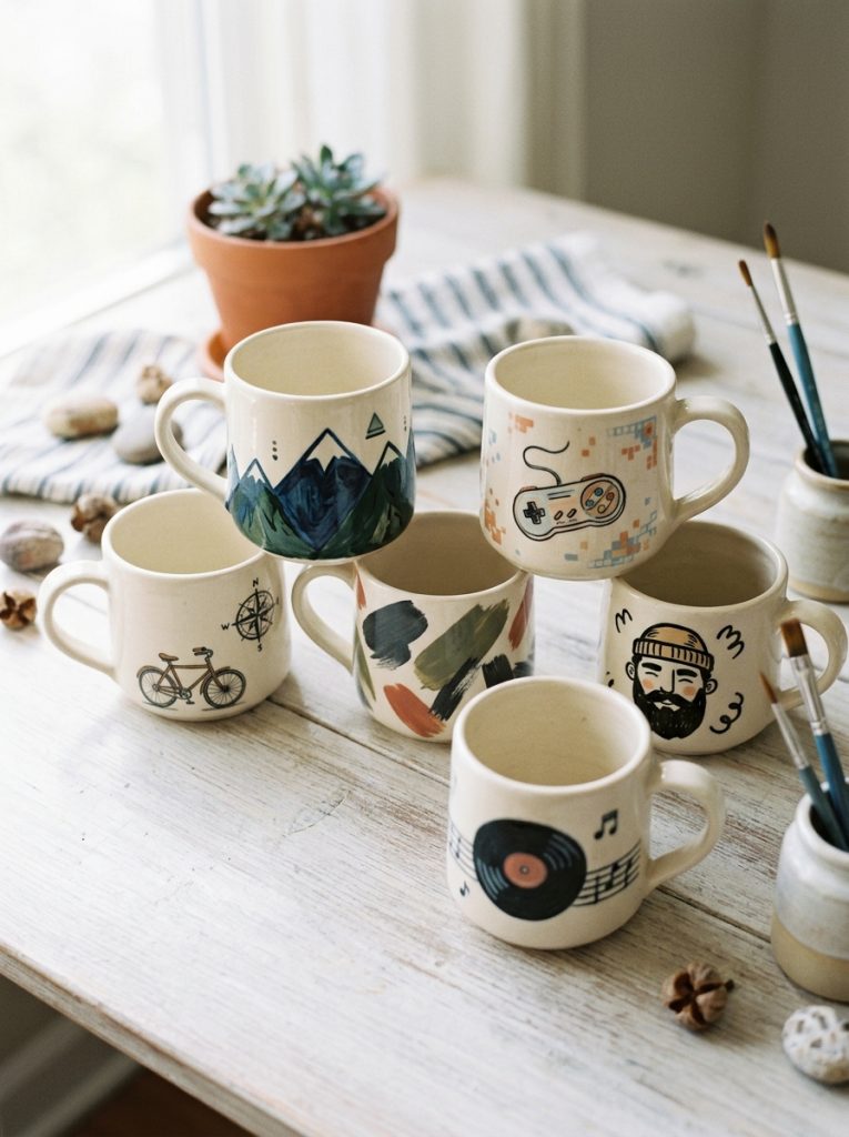 Beautiful boyfriend gift mug painting with sports themes humor quotes personal illustrations and bold masculine designs as meaningful gifts 