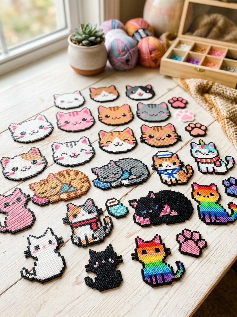 Adorable cat perler bead patterns with kawaii faces sleeping designs colorful characters and cute silhouettes in irresistible collection