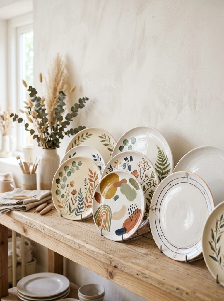 eautiful aesthetic ceramic plate pottery with negative space botanical abstract earth tone minimalist geometric and artfully composed designs